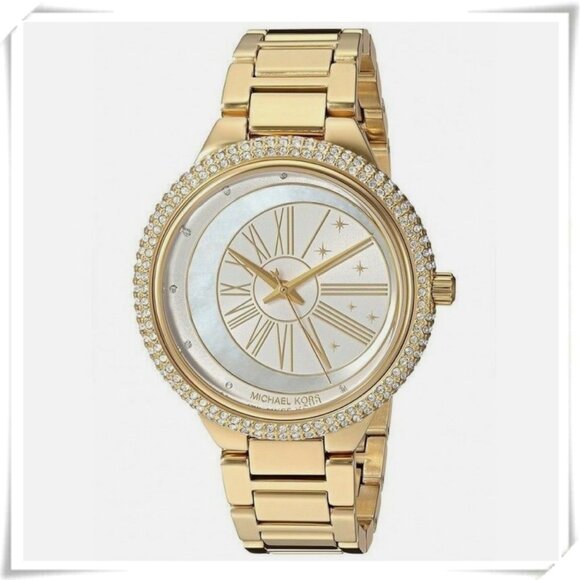 Michael Kors Gold Selestial Motif Taryn MK6650 Crystal-Embellished Watch EUC